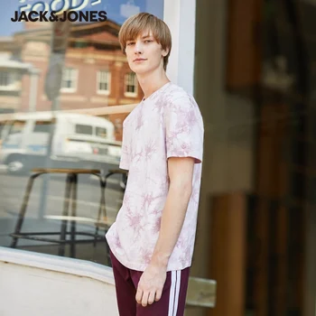 

JackJones Men's 100% Cotton Tie-dyed T-shirt Homme Letters Round Neckline Short-sleeved T-shirt Menswear| 220201589