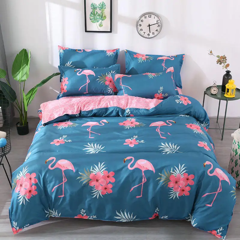 

High Quality Flamingo Printing 3/4pcs Winter Bedding Set Duvet Cover Bed Flat Sheet Pillowcase Bedroom Supplies Dropshipping