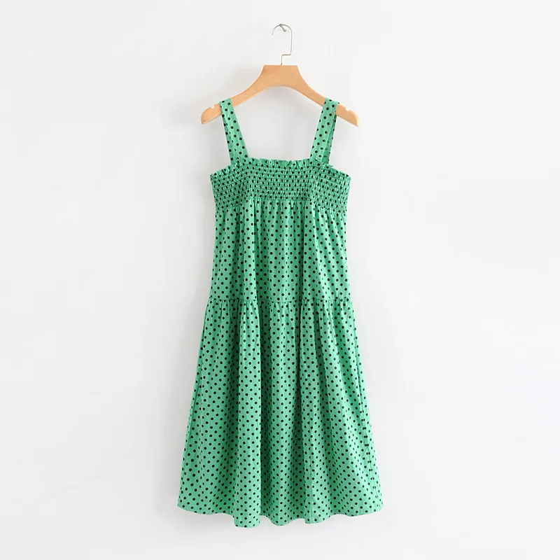 

Western Style Summer New Style Women's Dress Versitile Fashion Slim Fit Slimming Elastic Polka Dot Camisole Medium-length Dress