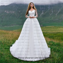 Свадебные платья в африканском стиле Vestidos De Novia для женщин, прозрачное свадебное платье из тюля с длинным рукавом, дешевое кружевное свадебное платье es