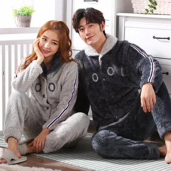 

Winter Women Pyjamas Sets Plush Coral Fleece Pajamas Suit Thicken Warm Flannel Sleepwear Couples Animal Cartoon Hooded Pijamas