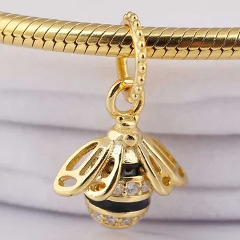 

Original Black Enamel Gold Color Shine Queen Bee Necklace Pendant Fit 925 Sterling Silver Bead Charm Bracelet Jewelry