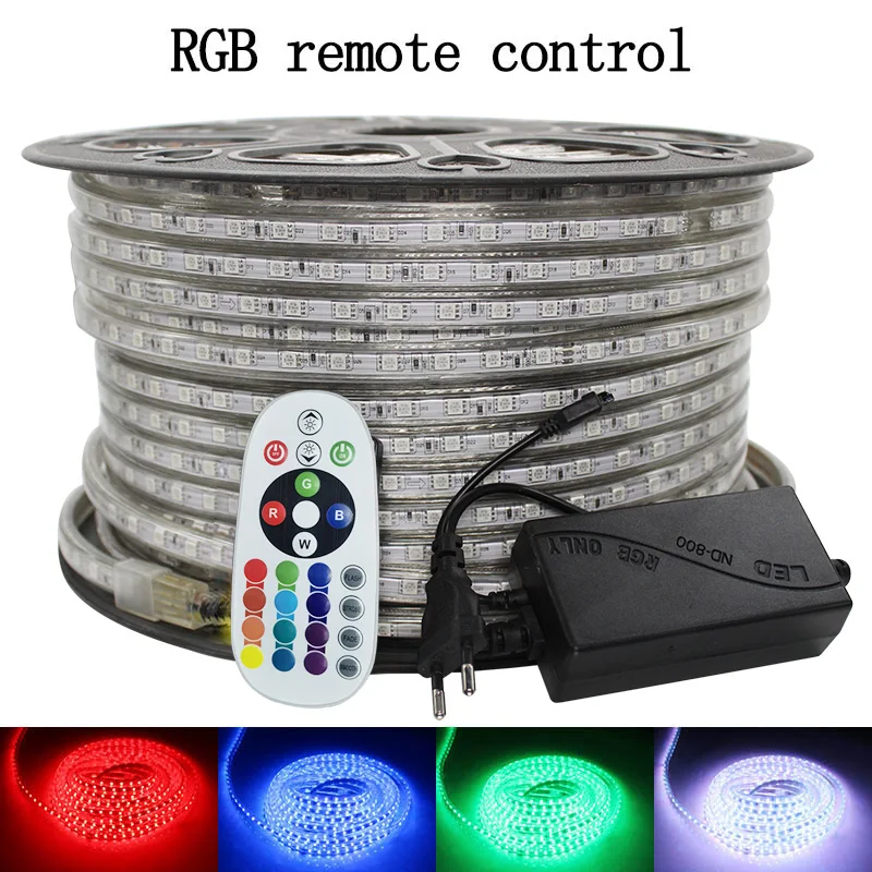 블루 LED 스트립 조명, 방수, AC 220V 스트립, RGB 5050 LED 테이프, 유연한 조명, EU 플러그 포함, 5m, 10m, 15m, 20m, 25m, 30m