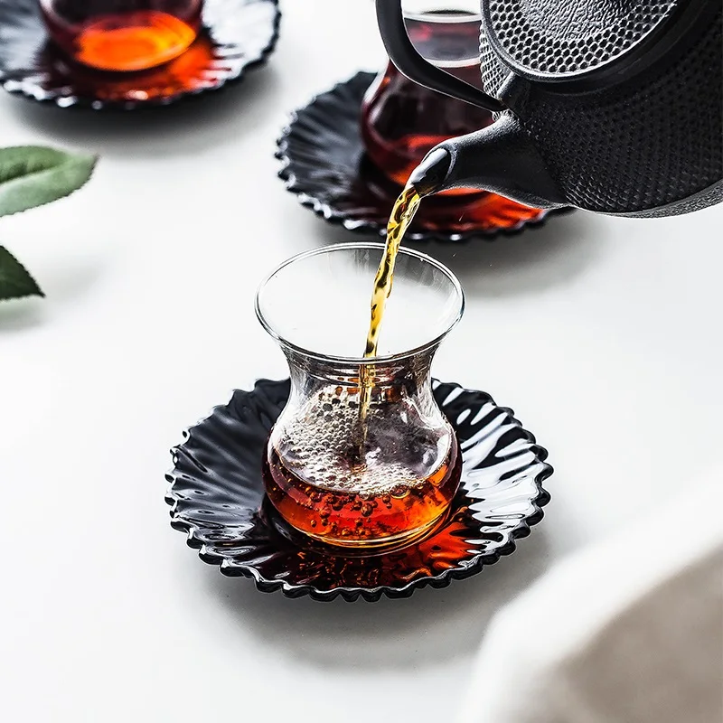 Турецкая стеклянная кофейная чашка черная чайная чашка для воды мужские горячих напитков чашка с блюдцем чайный сервиз