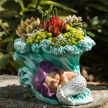 

originality mermaid resin cement succulent flowerpot fleshinessViolet arenaceous basin large size crude pottery flowerpot