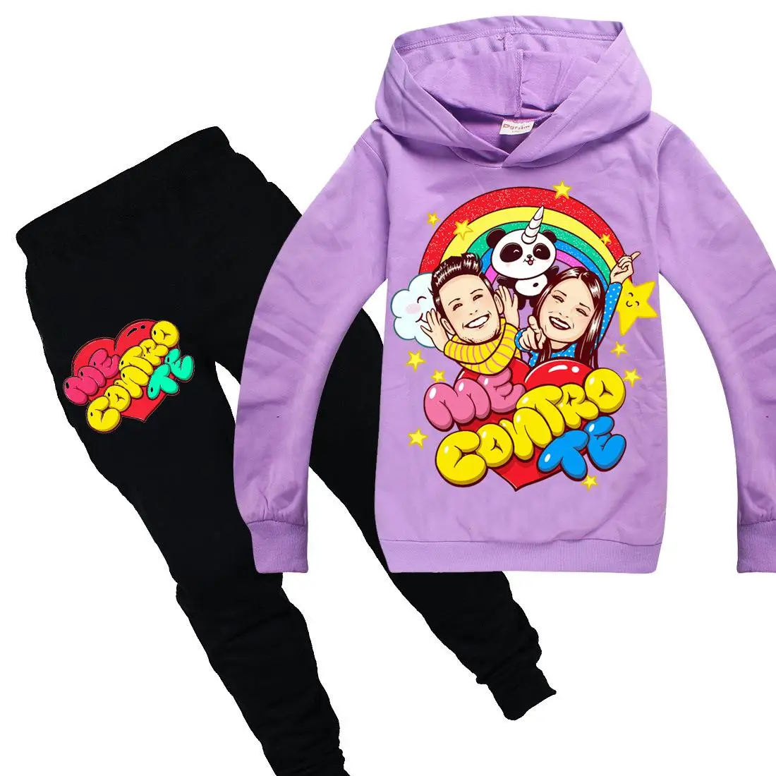 Одежда для маленьких девочек детская одежда Комплекты для девочек Костюмы комплект толстовка с капюшоном+ штаны/брюки, мне contro te - Цвет: Фиолетовый