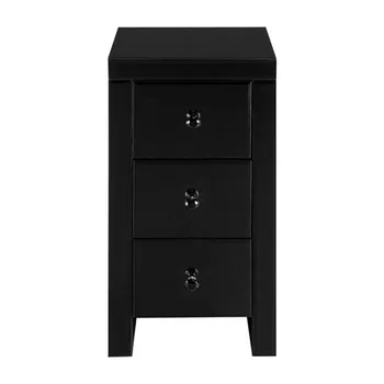 

Mirrored Glass Bedside Table with Three Drawers Black Side Table Night Table for Bedroom