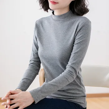 

Spring and autumn new style solid color slim long-sleeved pure cotton bottoming T-shirt women red