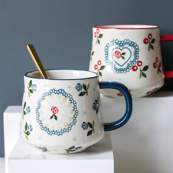 

Couple Travel Ceramic Cute Mug Coffee Small Creative Nordic Style Mug Personalized Taza Mezcladora Cartoon Mug Print EA60MK