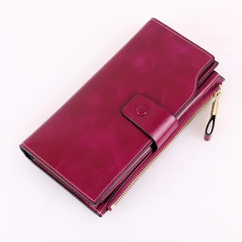 

Genuine Leather Female Purse Long Womens Wallets Ladies Clutch High Quality Cow Leather RFID Wallet Women Hasp Zipper Walets