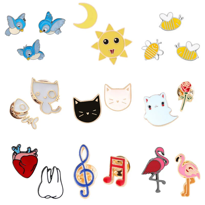

2~3pcs/set Jewelry Cute Cartoon Brooch Women Bee Sun Moon Cat Flamingo Icon Button Denim Jackets Badge Dentist Doctor Lapel Pin