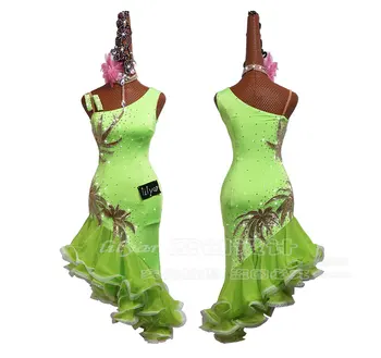 

Fluorescent Green Embroidery Latin Dance Competition Dresses Women Performance Dance Costume Female Ballroom Dress Latin Clothes