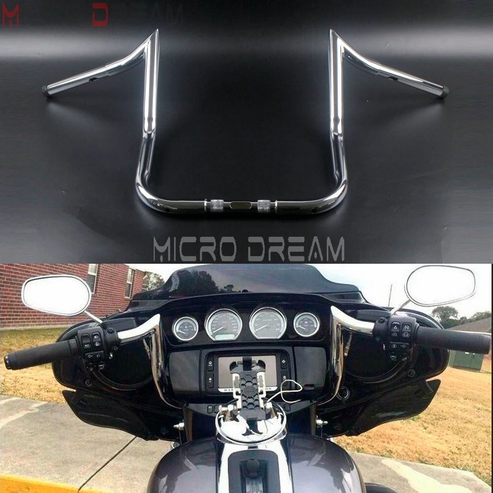 Moto 12 "14" 16 "Rise Batwing Carenatura Bar Largo 37'' Ape Hanger Manubrio Per Harley Touring Dressers Baggri Street Glide