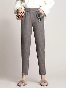 

2019 Korean autumn and winter pants women , high waist pants, small feet harem pants, polyester nine points gray casual pants