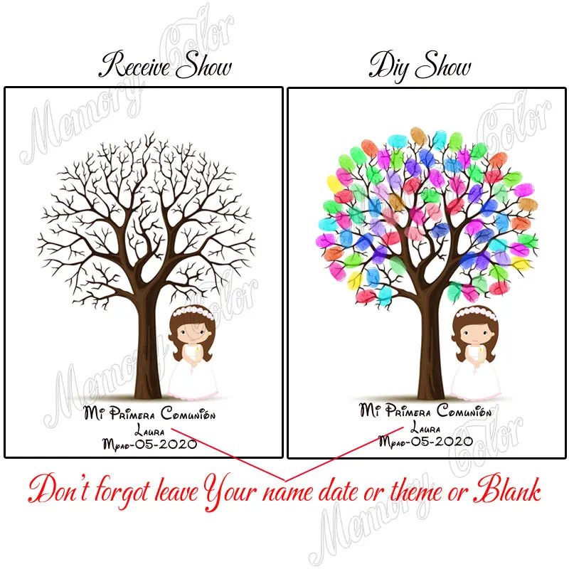 Theme Name Date Fingerprint DIY Tree Leaf Signature Guestbook For Kids First Holy Communion Souvenir Fingerprint Painting