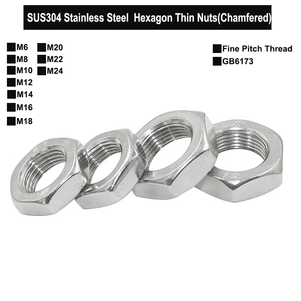 Шестигранные тонкие гайки из нержавеющей стали SUS304 с тонкой резьбой M6 M8 M10 M12 M14 M16