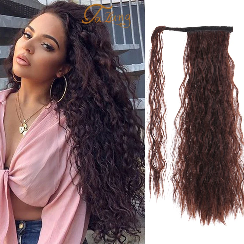 

TALANG Corn Wavy Clip In Tail False Hair Ponytail Hairpiece With Hairpins Synthetic Pony Tail Extensions Black Brown Headwear