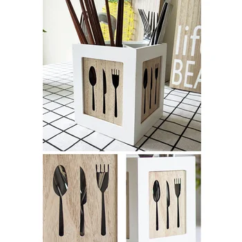 

Moistureproof Kitchen Storage Modern Wooden Box Cutlery Multifunctional Handmade Tableware Holder Fork Chopstick Separated Drain