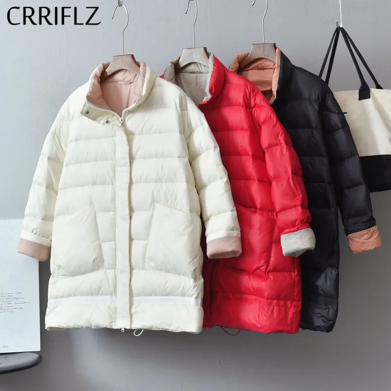 

CRRIFLZ Womens Winter Jackets Medium Long Warm Thicken Down Parka 90% White Duck Down jacktes Stand Collar Casual Hooded Coats