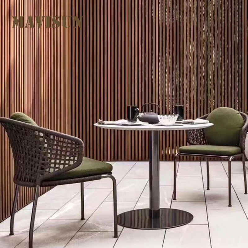 Leisure Simple Designer Modern Outdoor Marble Table And Rattan Chair Waterproof Courtyard Recliner Furniture Combination