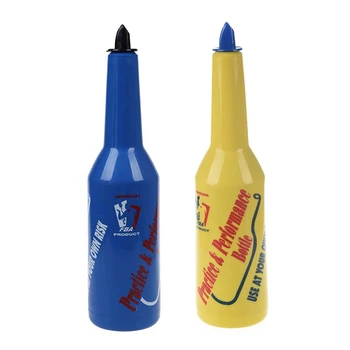 

Promotion! 2x Flair Bartender Bartending Practice Bar Pub Bottle Wine Cocktail Shaker - Yellow & Blue