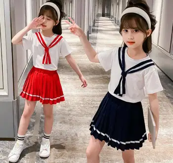 

Girls' suit 2020 summer new children's short sleeve T-shirt two piece school skirt kids clothes children wear girls dress
