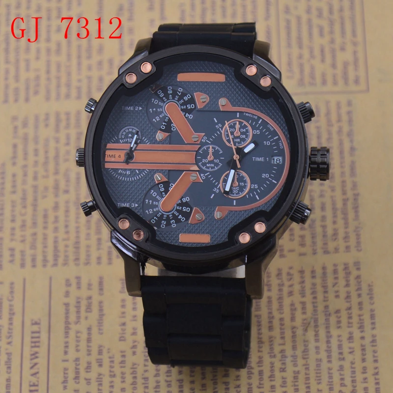 Male Silica Gel Quartz Movement Wrist Watch Multi-function Pure Colour Silicone Watchband Military Off-road Large Dial 52CM