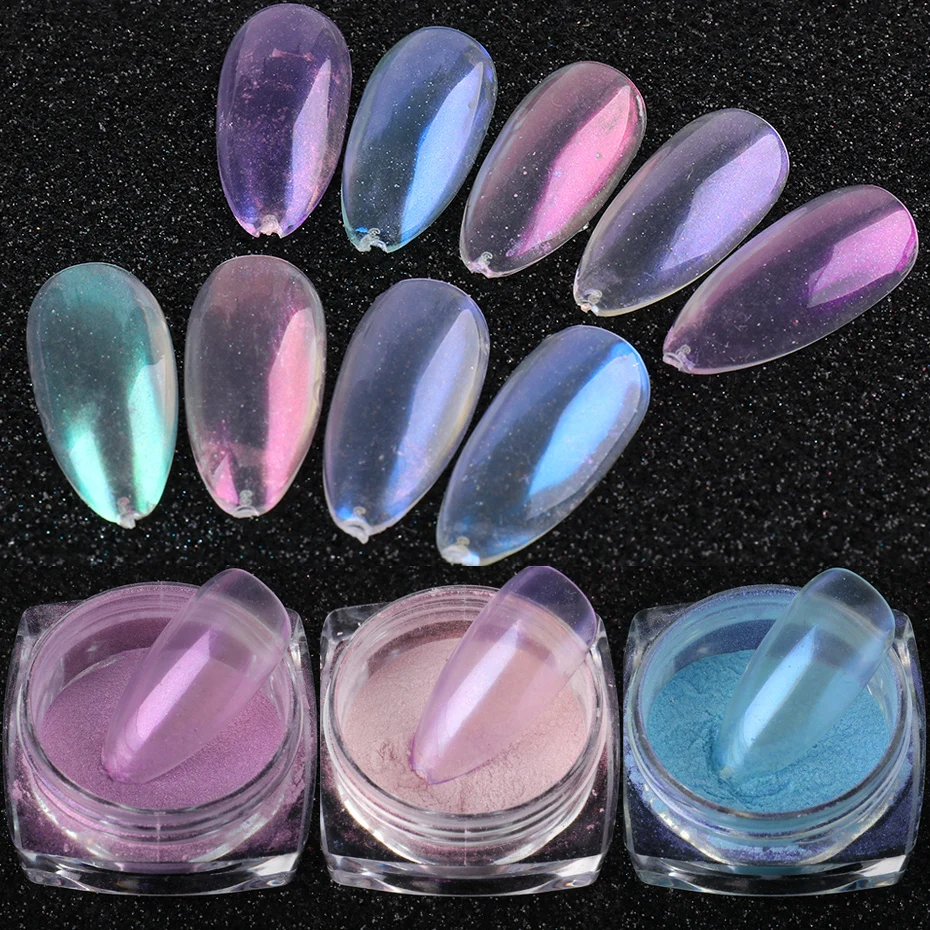 0.5g/Box Aurora Nail Powder Glitter Shiny Iridescent Chameleon Pigment Dust Mermaid Mirror Chrome Nail Art Decorations TR1786-1