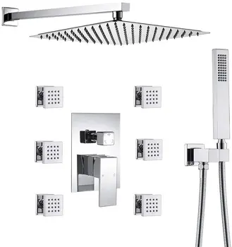 

Luxury Bathroom 12 Inch Rainfall Shower Head System All Metal Complete Kit, Polished Chrome