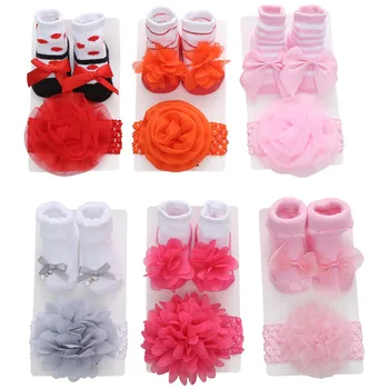 

0-24M Newborn Baby Girls Socks Set Lace Baby Socks Bow Princess Cute Baby Bowknot Socks+ Hair Band Set Photo Props Baby Shower