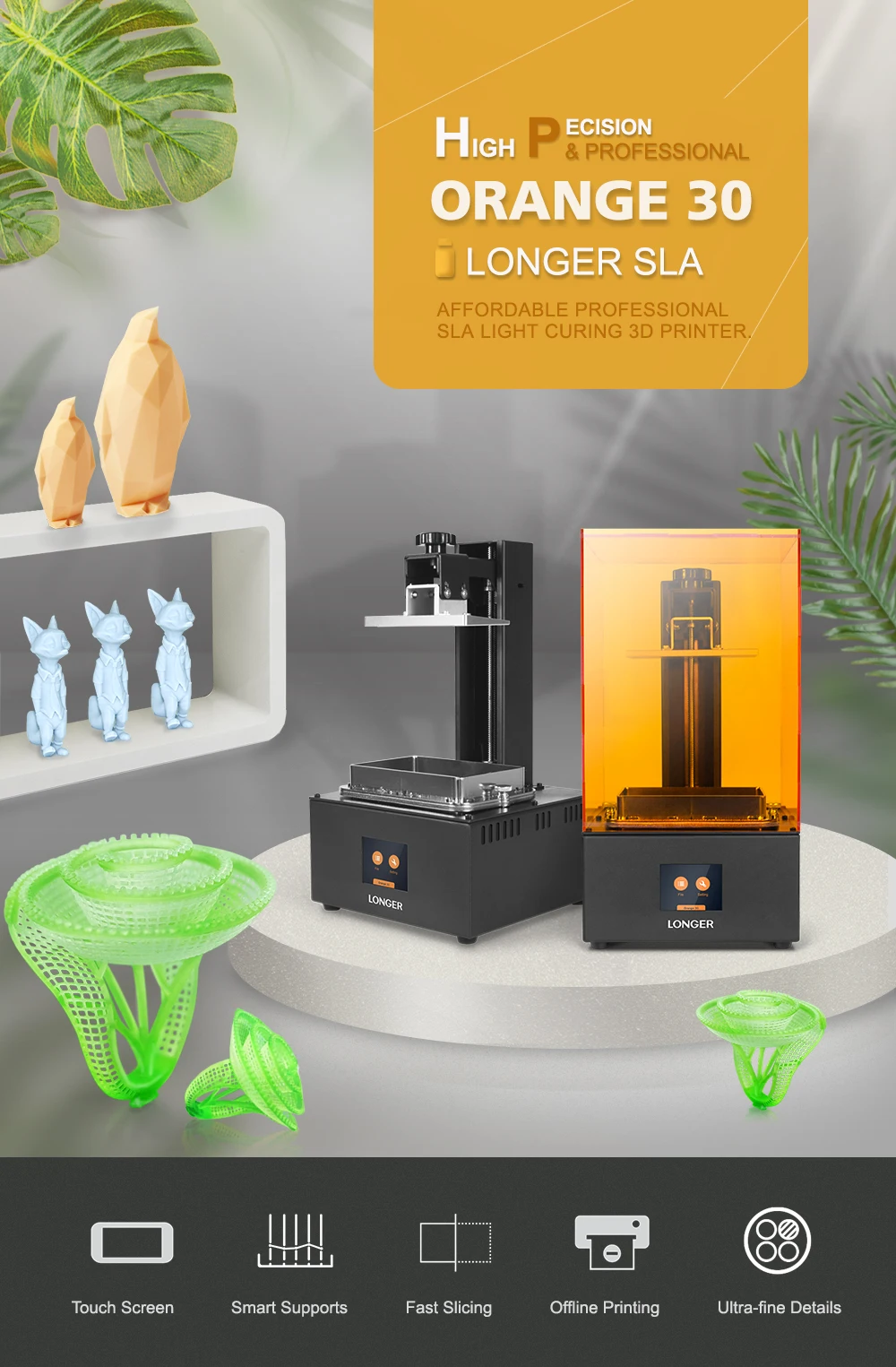 LONGER Orange30 3d Принтер Высокоточный SLA 3d принтер с 2K ЖК-экраном параллельный УФ светодиодный принтер 405nm