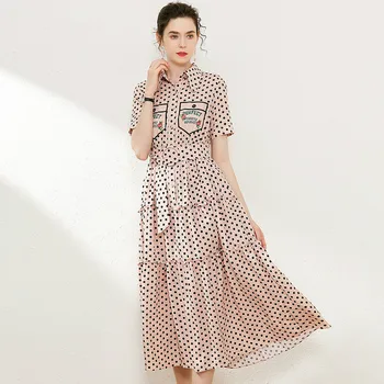 

Women Clothing 2020 New Runway Designers Summer Dresses Short Sleeve Elegant Vintage Polka Dot Print Midi Dress Casual