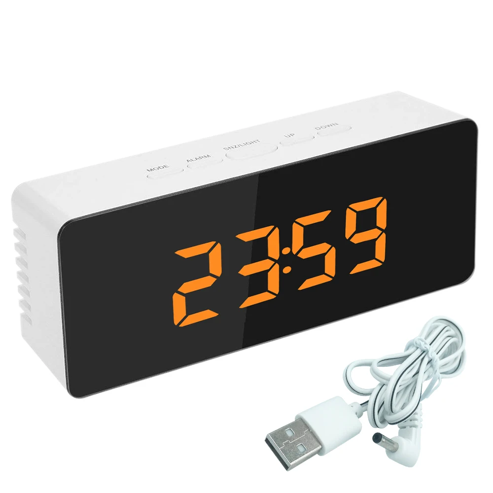1 шт. Многофункциональный цифровой зеркальный светодиодный дисплей будильник настольные часы температурный календарь функция повтора сигнала с usb-кабелем - Цвет: Orange