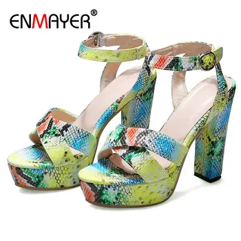 

ENMAYER Basic Casual Fashion PU Animal Prints Buckle Strap 2020 Platform Womens Shoes Square High Heels Sandals Women 34-43