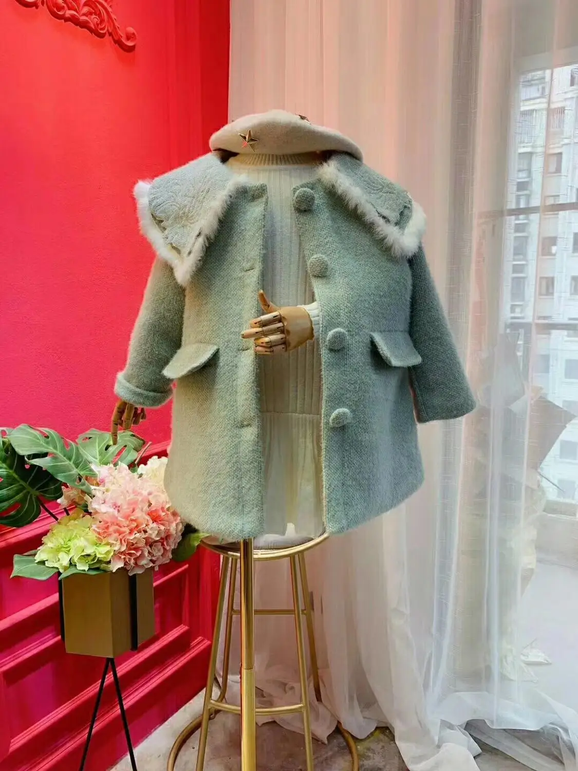 

2019 winter new gold mane coat lapel jacket quilted thick coat