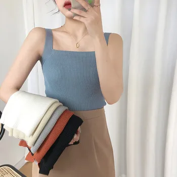 

*ON SALE* Sleeveless Tank Top For Women Candy Color Basic Camisole Floral Lace Trim Ribbed Knit Casual Underwear Slim Vest