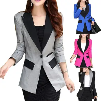 

Office Lady Lapel Collar Long Sleeve Color Block Buttons Plus Size Blazer Jacket