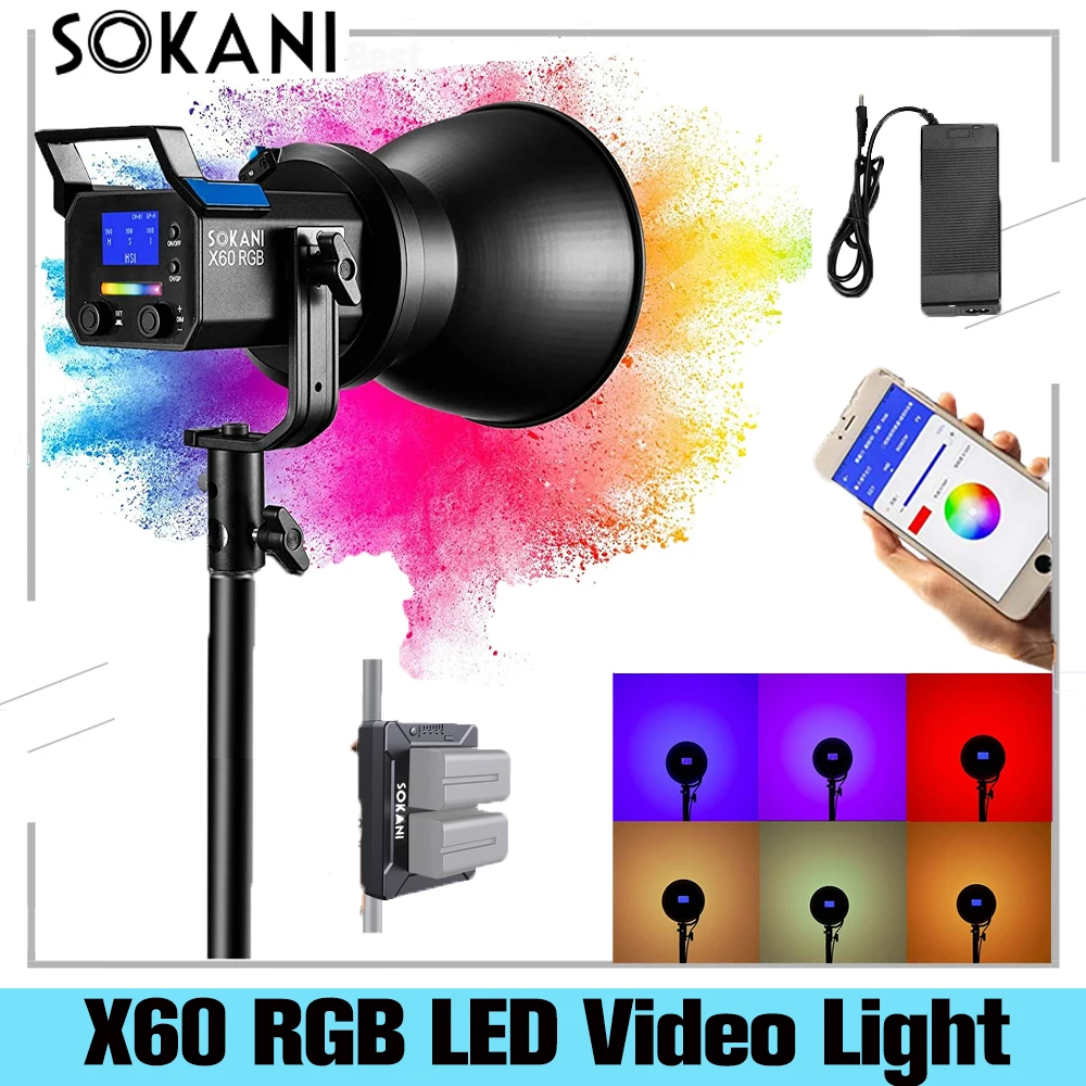 2-Pack Sokani X60 V2 COB LED-Videoleuchte 5600K Studio Licht Adapter Charger 2-Pack Sokani X60 V2 COB LED-Videoleuchte 5600K Studio Licht Adapter Charger