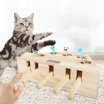 

New Solid Wooden Cat Hunt Toy Gopher Machine Toy Chase Mouse Interactive Maze Pet Hit Hamster Catch Funny Pet Cat Toy