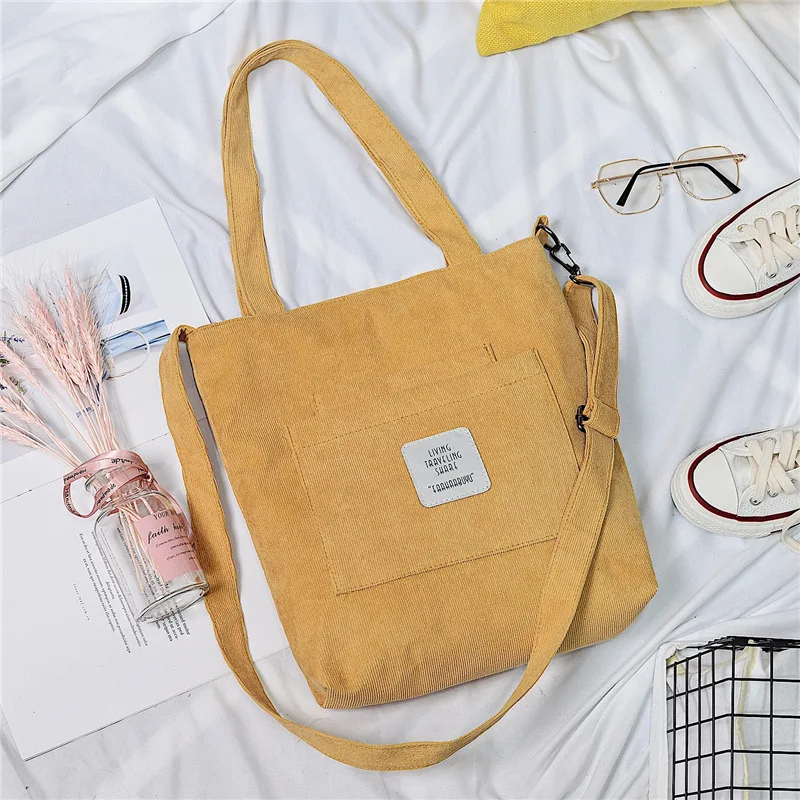 ตัวเลือกสินค้า กระเป๋าสะพายผ้าใบผู้หญิง Corduroy Tote น่ารัก