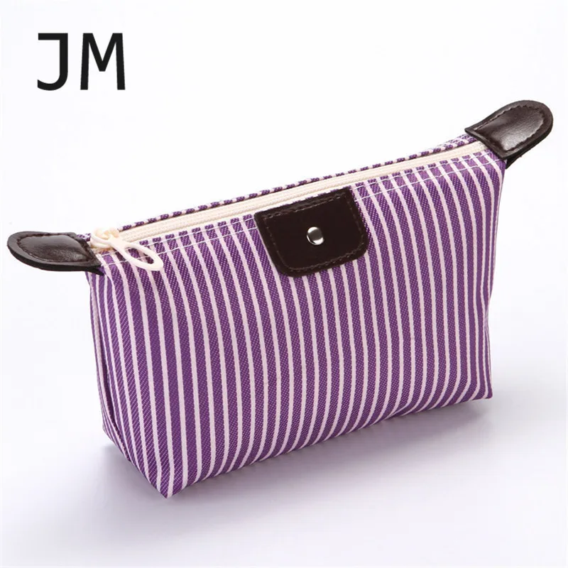 JM Travel Organizer Toiletry Bag Strip Oxford Cosmetic Makeup Bag For Ladies Neceser Mujer Makeup Pouch Pink Women Makeup Case - Цвет: purple