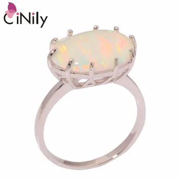 

CiNily Created White Fire Opal Silver Plated Ring Wholesale Hot Sell Fashion Party for Women Jewelry Gift Ring Size 7 8 OJ5369