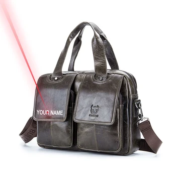 

Free Engraving Your Name Men leather bag business Computer Laptop Bags Cowhide Male Commercial Briefcase Messenger Shoulder Bags