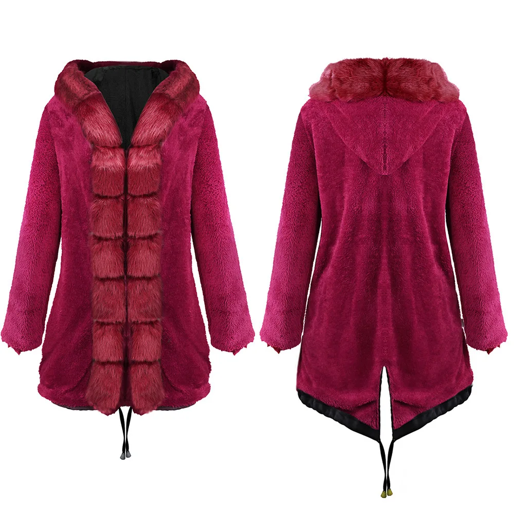 Hot Sale Simple Winter Women's Outwear Jacket Hooded Fur Collar Coat