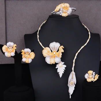 

LARRAURI Fashion African Jewelry Sets Brand Dubai Gold CZ Crystal Jewelry sets Wholesale Nigerian Wedding Bridal Accessories