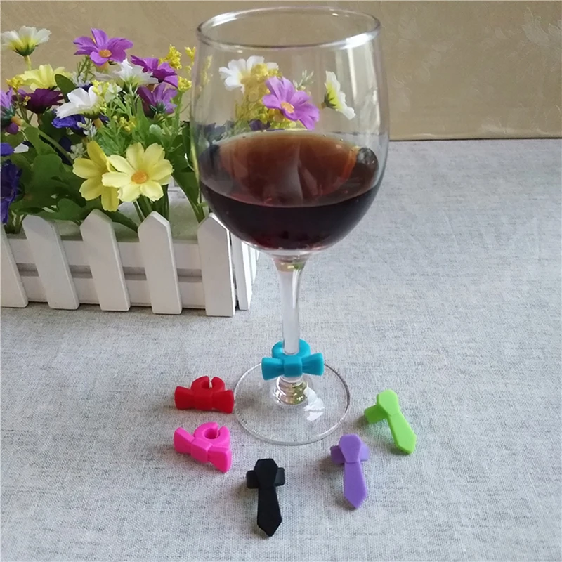 6 шт силиконовый маркер на стакан для вина, креативный дизайн с бантом, подвески для напитков, маркировка стекло, идентификация, идеально подходит для вечеринок