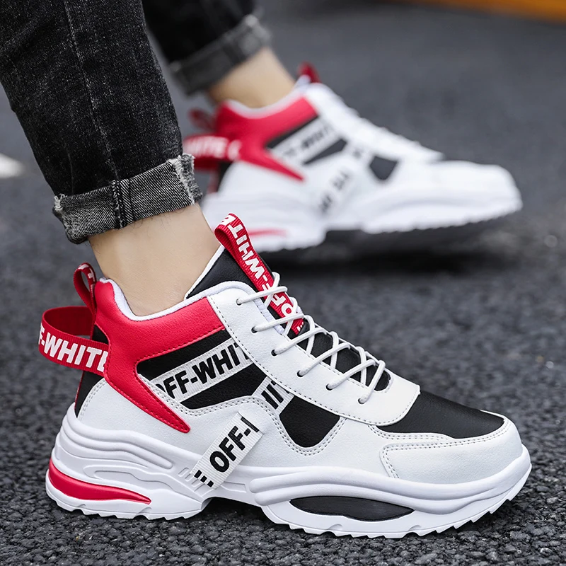 New High Quality PU Leather Sneakers For Couple Men Running Shoes Outdoor Walking Sport Shoes Soft Sole Non-slip Shoes Men