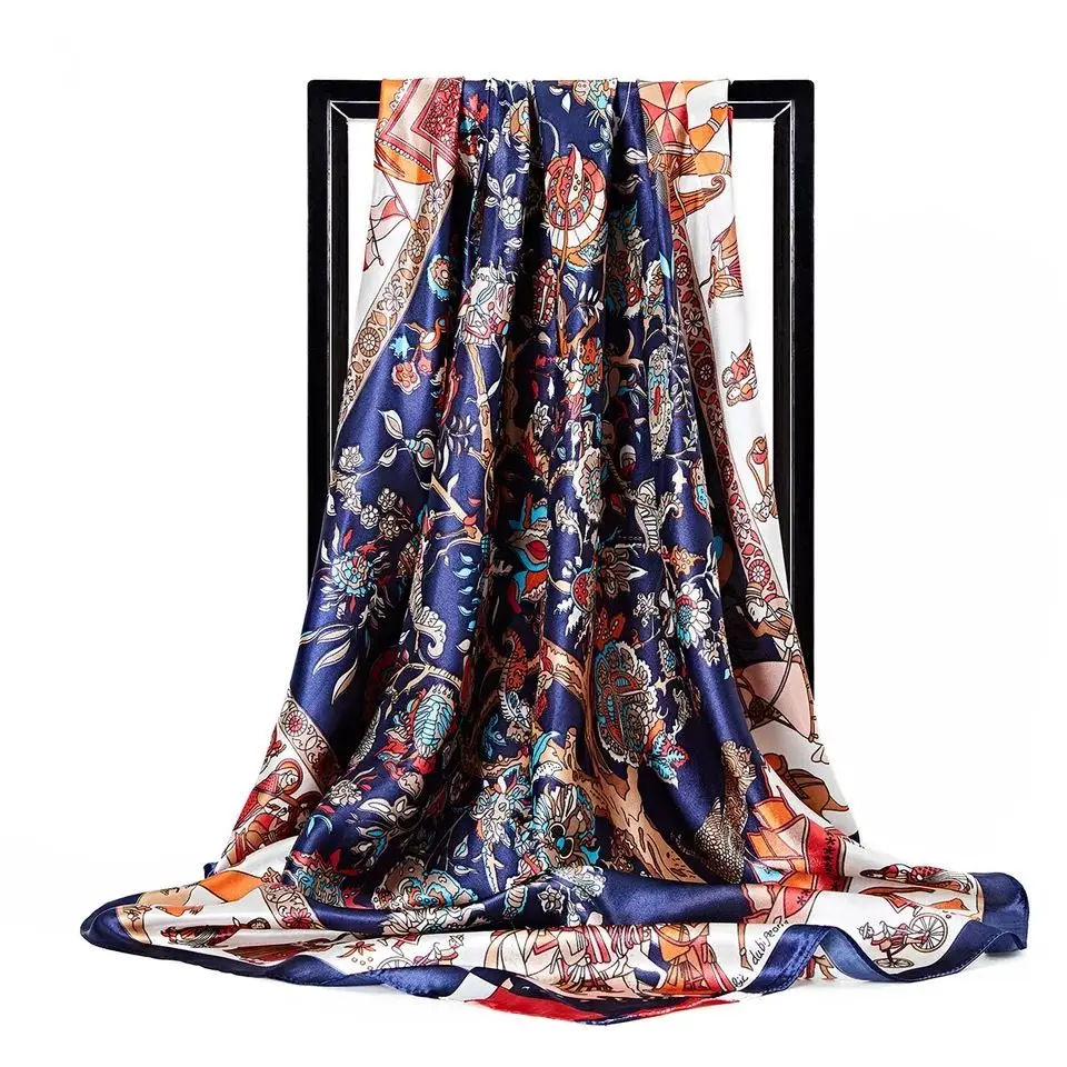 Модная шаль для волос шарф женский шелковый шарф Хиджаб Женский 90 см платок квадратный платок шарфы женские Бандана Платок - Цвет: 36