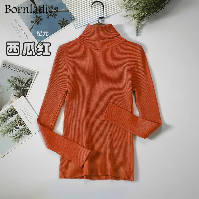 Bornladies 2021 Basic Turtleneck Women Sweaters Autumn Winter Tops Slim Women Pullover Knitted Sweater Jumper Soft Warm Pull Watermelon red