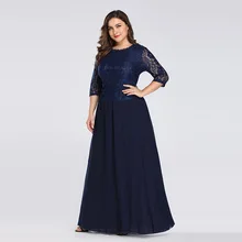 Элегантные вечерние платья queen Abby, длинные трапециевидные вечерние платья с круглым вырезом и рукавами 3/4, кружевные шифоновые вечерние платья размера плюс